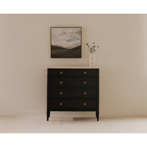 Moe's Home Eleanor 5 Drawer Chest - Timeless Provence Style With Marble Top And Elegant Brass Hardware Details Black Banswara Marble Top,Mdf Frame,Case,And Drawers Rp-1060-02