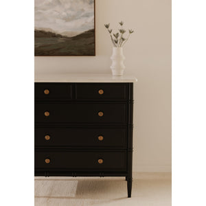 Moe's Home Eleanor 5 Drawer Chest - Timeless Provence Style With Marble Top And Elegant Brass Hardware Details Black Banswara Marble Top,Mdf Frame,Case,And Drawers Rp-1060-02