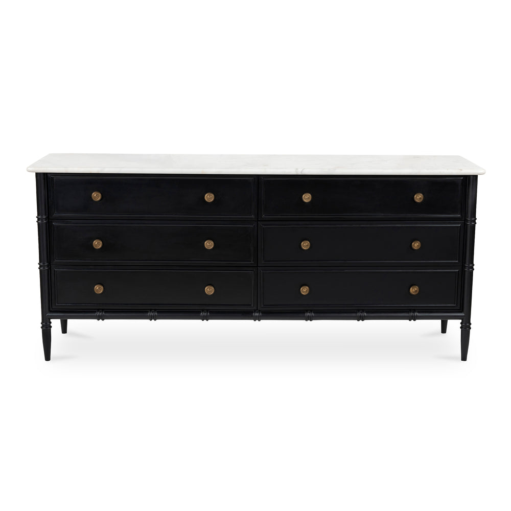 Moe's Home Eleanor 6-drawer Dresser With Marble Top And Antique Brass Handles – Timeless Provence Elegance Black Banswara Marble Top,Mdf Frame,Case,And Drawers Rp-1061-02