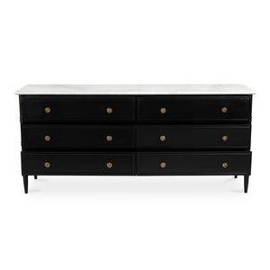Moe's Home Eleanor 6-drawer Dresser With Marble Top And Antique Brass Handles – Timeless Provence Elegance Black Banswara Marble Top,Mdf Frame,Case,And Drawers Rp-1061-02