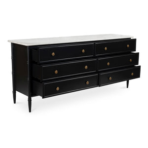 Moe's Home Eleanor 6-drawer Dresser With Marble Top And Antique Brass Handles – Timeless Provence Elegance Black Banswara Marble Top,Mdf Frame,Case,And Drawers Rp-1061-02