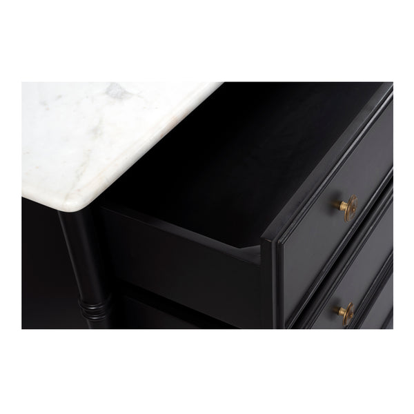 Moe's Home Eleanor 6-drawer Dresser With Marble Top And Antique Brass Handles – Timeless Provence Elegance Black Banswara Marble Top,Mdf Frame,Case,And Drawers Rp-1061-02