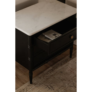 Moe's Home Eleanor Nightstand With Banswara Marble Top And Elegant Antique Brass Handles For Timeless Style Black Banswara Marble Top,Mdf Frame,Case,And Drawers Rp-1062-02