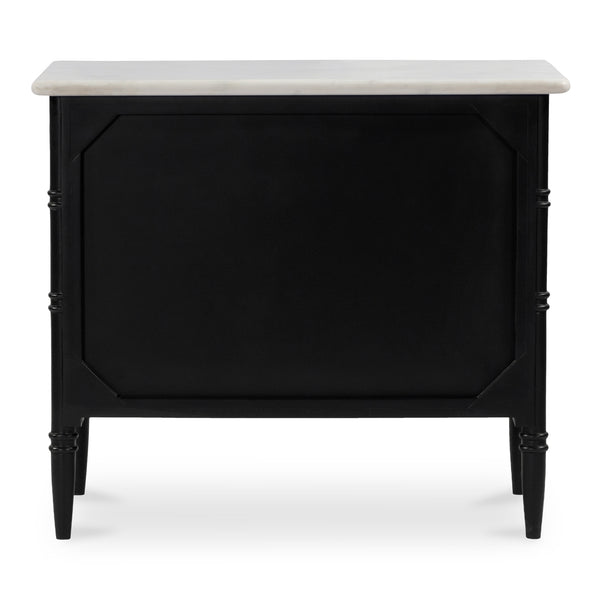 Moe's Home Eleanor Nightstand With Banswara Marble Top And Elegant Antique Brass Handles For Timeless Style Black Banswara Marble Top,Mdf Frame,Case,And Drawers Rp-1062-02