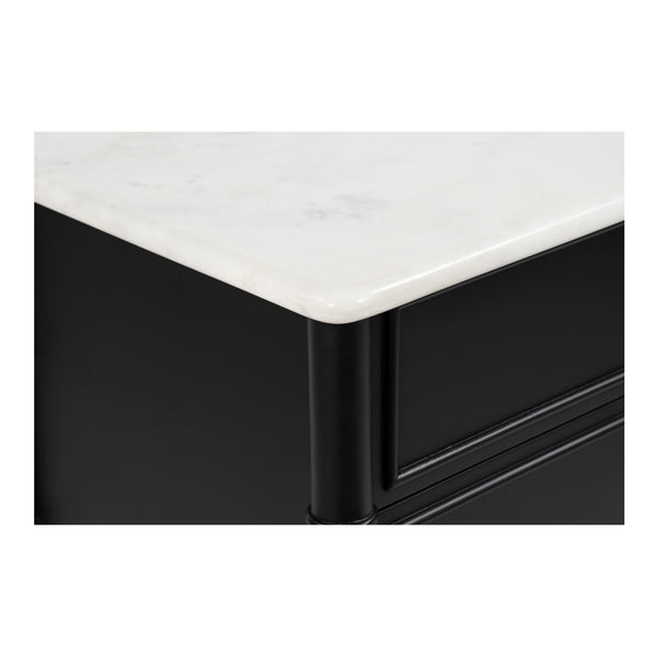 Moe's Home Eleanor Nightstand With Banswara Marble Top And Elegant Antique Brass Handles For Timeless Style Black Banswara Marble Top,Mdf Frame,Case,And Drawers Rp-1062-02