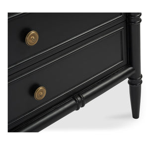 Moe's Home Eleanor Nightstand With Banswara Marble Top And Elegant Antique Brass Handles For Timeless Style Black Banswara Marble Top,Mdf Frame,Case,And Drawers Rp-1062-02