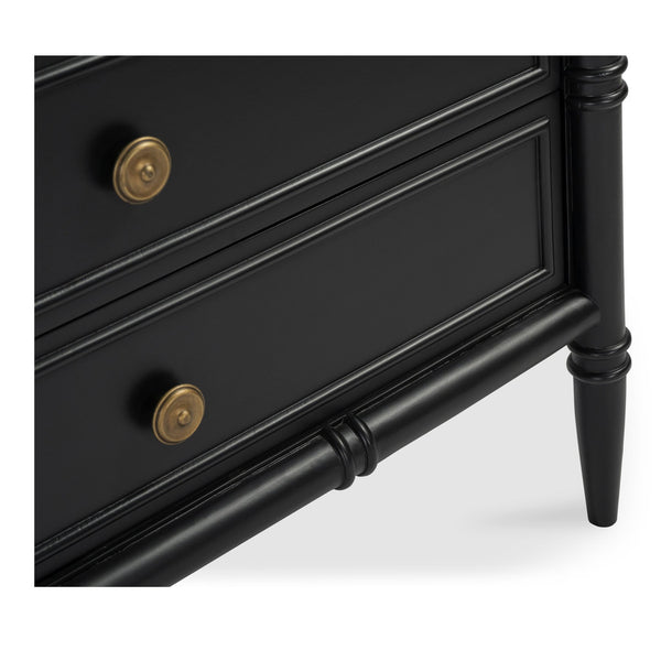 Moe's Home Eleanor Nightstand With Banswara Marble Top And Elegant Antique Brass Handles For Timeless Style Black Banswara Marble Top,Mdf Frame,Case,And Drawers Rp-1062-02