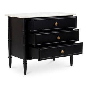 Moe's Home Eleanor Nightstand With Banswara Marble Top And Elegant Antique Brass Handles For Timeless Style Black Banswara Marble Top,Mdf Frame,Case,And Drawers Rp-1062-02