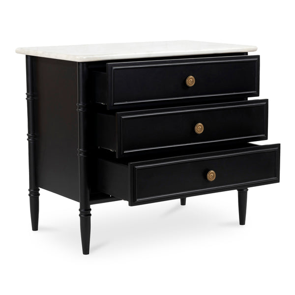 Moe's Home Eleanor Nightstand With Banswara Marble Top And Elegant Antique Brass Handles For Timeless Style Black Banswara Marble Top,Mdf Frame,Case,And Drawers Rp-1062-02