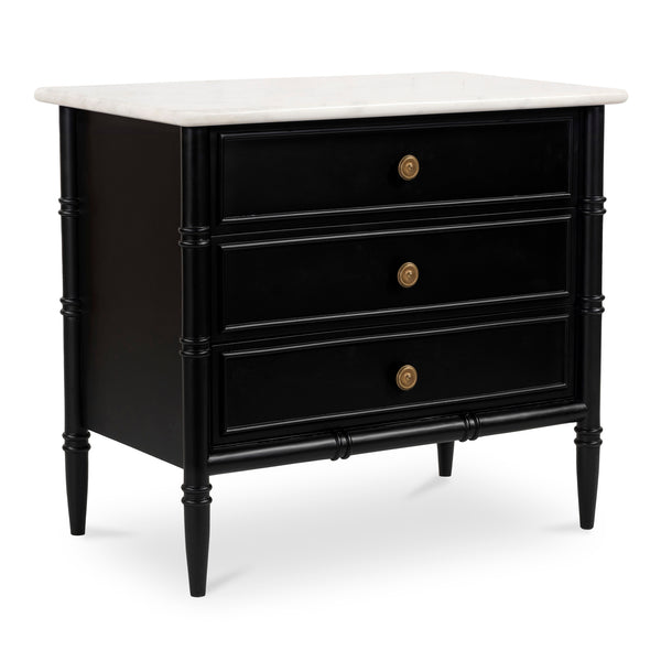 Moe's Home Eleanor Nightstand With Banswara Marble Top And Elegant Antique Brass Handles For Timeless Style Black Banswara Marble Top,Mdf Frame,Case,And Drawers Rp-1062-02