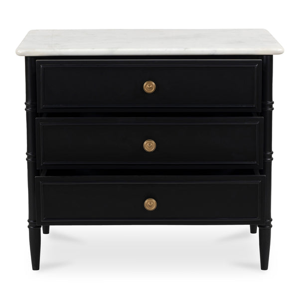 Moe's Home Eleanor Nightstand With Banswara Marble Top And Elegant Antique Brass Handles For Timeless Style Black Banswara Marble Top,Mdf Frame,Case,And Drawers Rp-1062-02