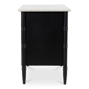 Moe's Home Eleanor Nightstand With Banswara Marble Top And Elegant Antique Brass Handles For Timeless Style Black Banswara Marble Top,Mdf Frame,Case,And Drawers Rp-1062-02