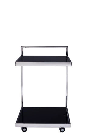 Pasargad Luxe Collection Glass & Steel Serving Table With Wheels For Effortless Mobility & Style Black Glass & Steel Jj-1009