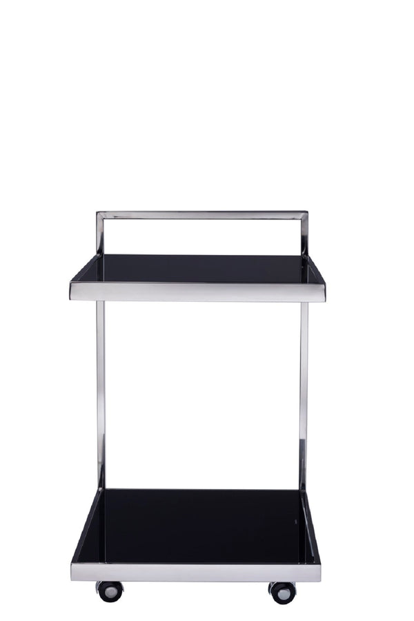 Pasargad Luxe Collection Glass & Steel Serving Table With Wheels For Effortless Mobility & Style Black Glass & Steel Jj-1009