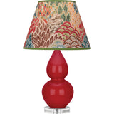 Robert Abbey Ruby Red Small Double Gourd Accent Lamp Ruby Red Glazed Ceramic with Lucite Base Fall Floral Fabric Shade