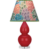 Robert Abbey Ruby Red Small Double Gourd Accent Lamp Ruby Red Glazed Ceramic with Lucite Base Spring Floral Fabric Shade