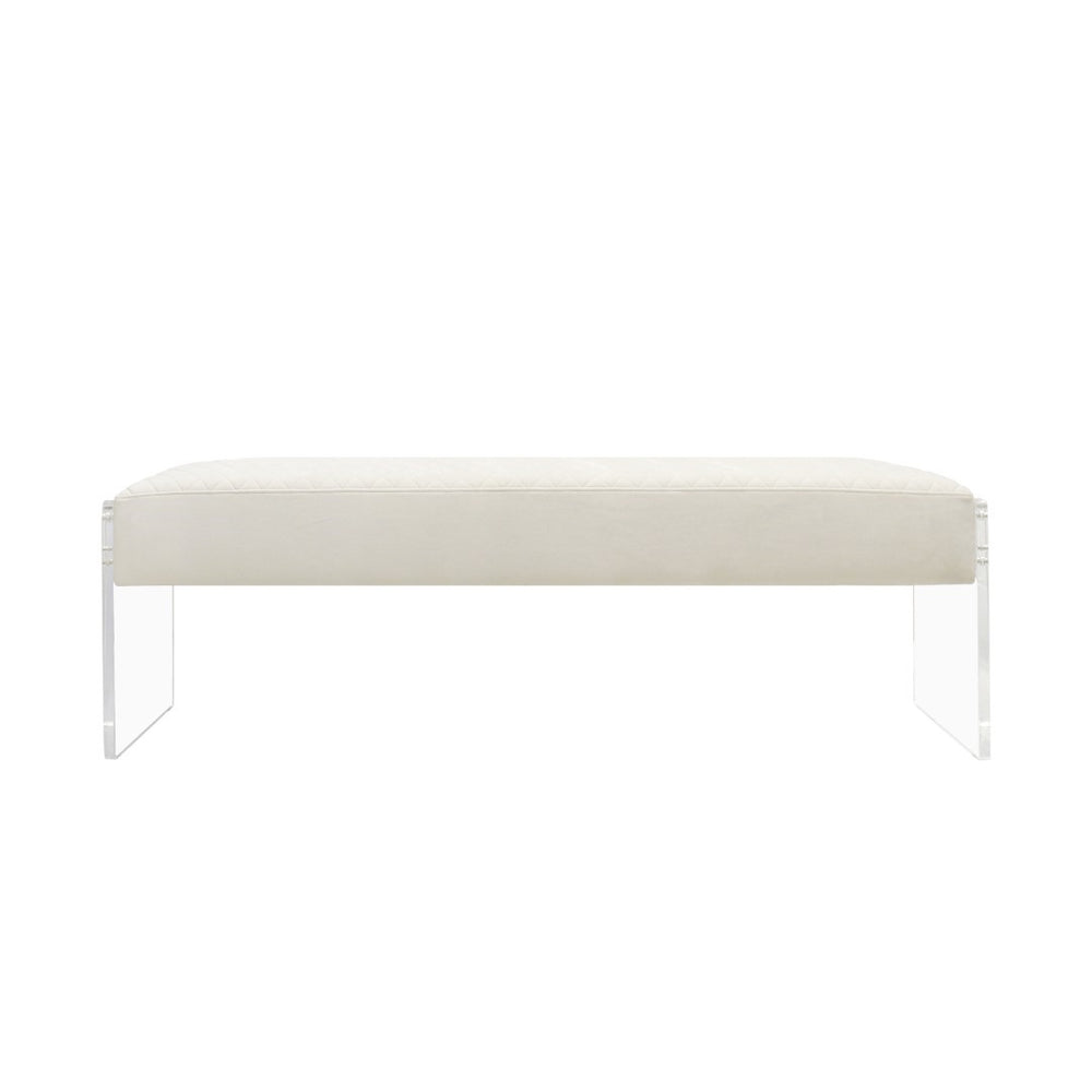 Pasargad Home Tribecca Velvet Upholstered Vanity Seat With Acrylic Base For Modern Decor Elegance Ivory Acrylic & Velvet Bench-137w