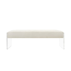 Pasargad Home Tribecca Velvet Upholstered Vanity Seat With Acrylic Base For Modern Decor Elegance Ivory Acrylic & Velvet Bench-137w