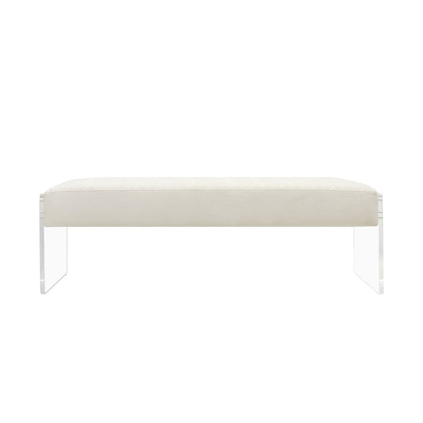 Pasargad Home Tribecca Velvet Upholstered Vanity Seat With Acrylic Base For Modern Decor Elegance Ivory Acrylic & Velvet Bench-137w