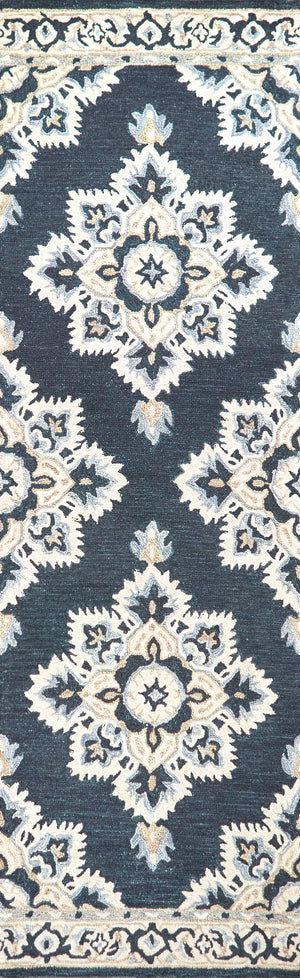 Rizzy Resonant RS070B Hand Tufted Transitional Wool Rug Dk.Blue/Natural 2'6" x 8'