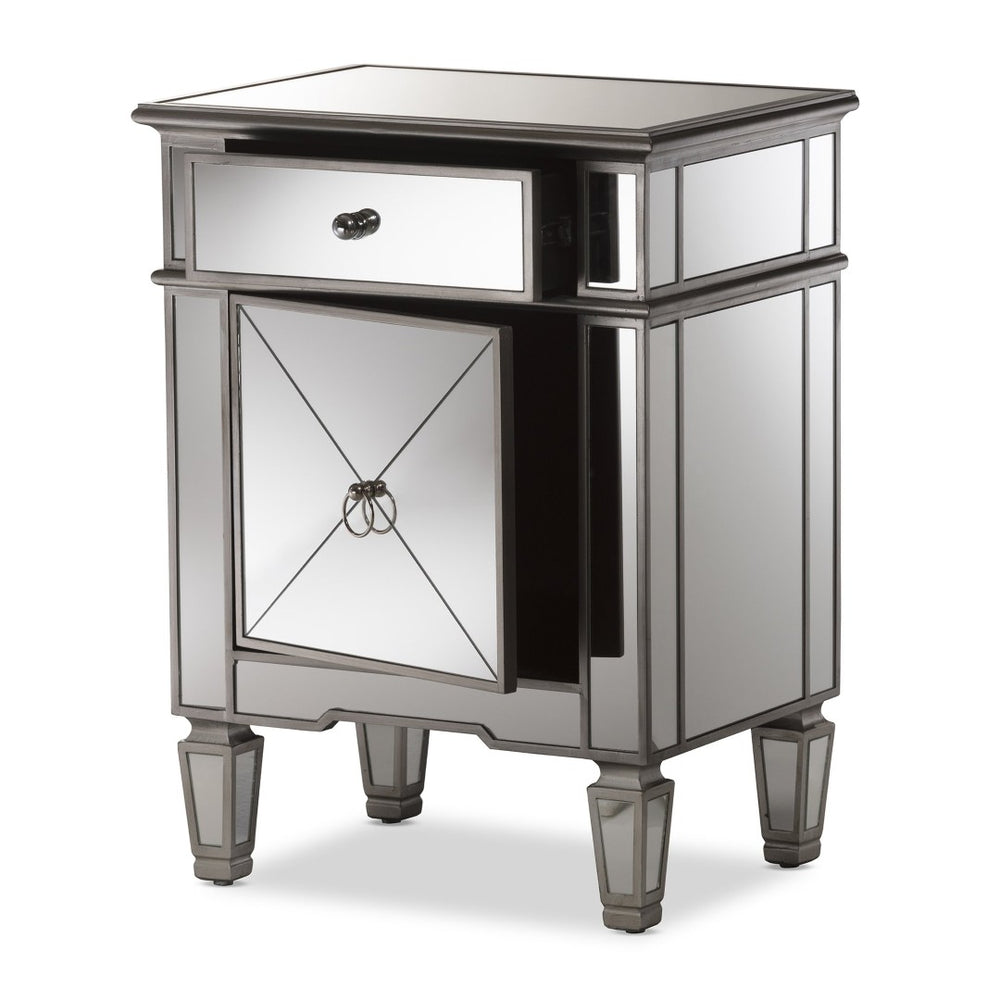 Baxton Studio Baxton Studio Claudia Mirrored End Table - Hollywood Regency Glam Accent with Glamorous Storage RS2403