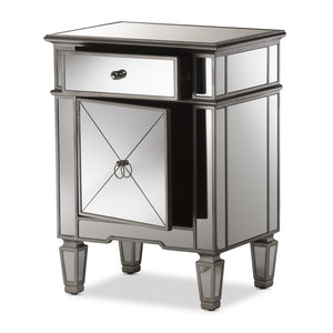 Baxton Studio Baxton Studio Claudia Mirrored End Table - Hollywood Regency Glam Accent with Glamorous Storage RS2403