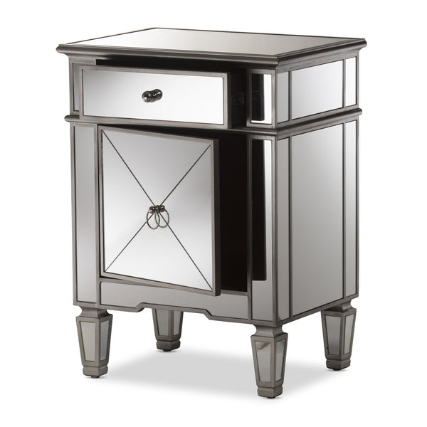 Baxton Studio Baxton Studio Claudia Mirrored End Table - Hollywood Regency Glam Accent with Glamorous Storage RS2403