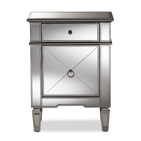 Baxton Studio Baxton Studio Claudia Mirrored End Table - Hollywood Regency Glam Accent with Glamorous Storage RS2403