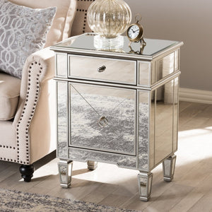 Baxton Studio Baxton Studio Claudia Mirrored End Table - Hollywood Regency Glam Accent with Glamorous Storage RS2403