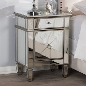 Baxton Studio Baxton Studio Claudia Mirrored End Table - Hollywood Regency Glam Accent with Glamorous Storage RS2403