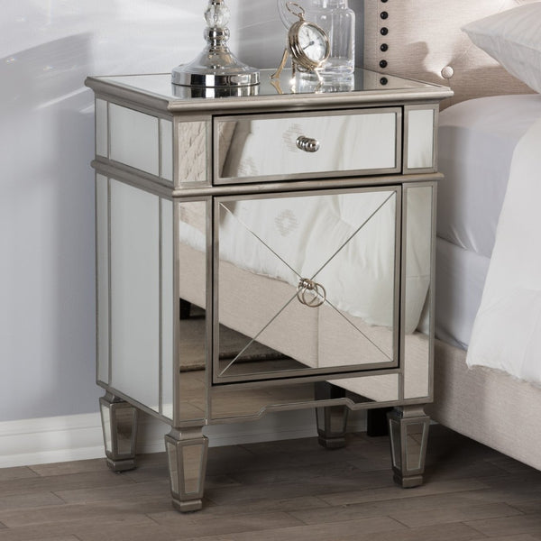 Baxton Studio Baxton Studio Claudia Mirrored End Table - Hollywood Regency Glam Accent with Glamorous Storage RS2403