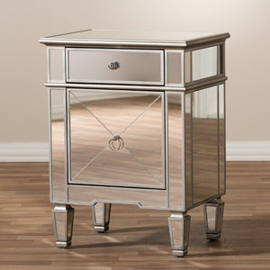 Baxton Studio Baxton Studio Claudia Mirrored End Table - Hollywood Regency Glam Accent with Glamorous Storage RS2403