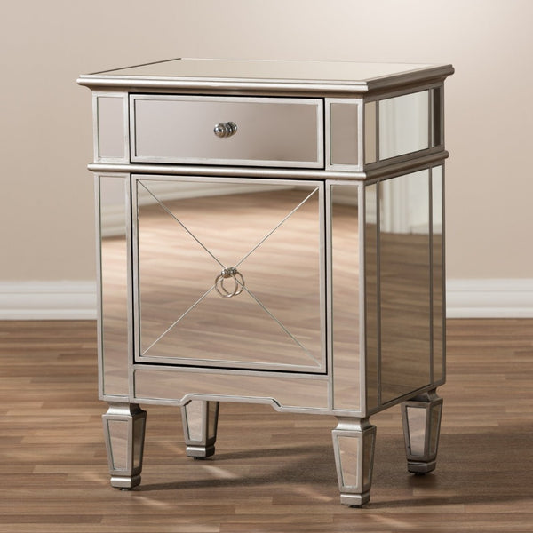 Baxton Studio Baxton Studio Claudia Mirrored End Table - Hollywood Regency Glam Accent with Glamorous Storage RS2403