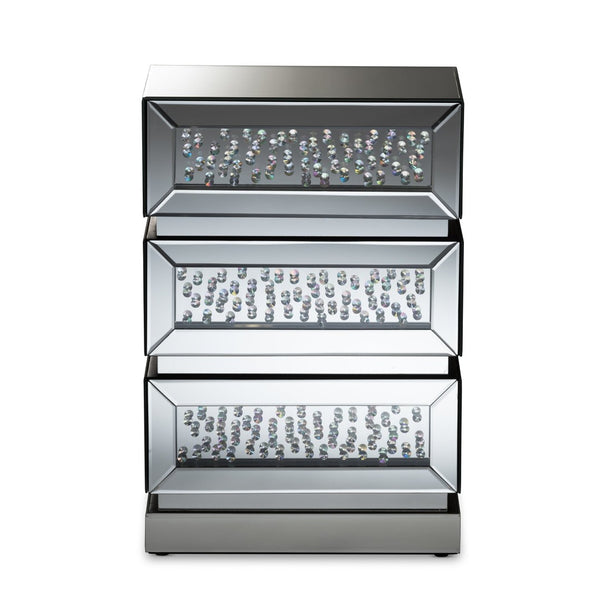 Baxton Studio Baxton Studio Sabrina Mirrored 3-Drawer End Table – Glamorous Hollywood Regency Design for Chic Spaces RS2572