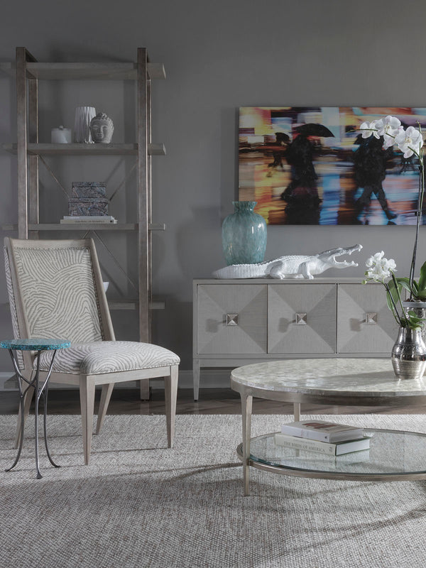 Lexington Artistica Home Logan Convertible Long Media Console With Adjustable Height, Unique Finish & Ample Storage Solutions Light Gray Wood 2149-907