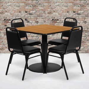 English Elm Jamie Complete Dining Set with Modern Square Table and 4 Comfortable Trapezoidal Back Chairs Natural Top/Black Vinyl Seat 36" Square RSRB1011-GG