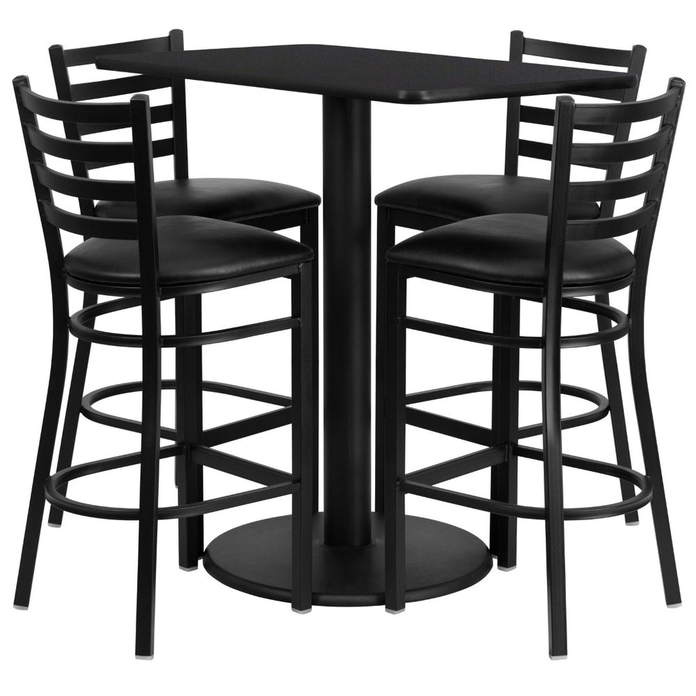 English Elm Jamie Complete Bar-Height Table and Stool Set for Dining or Hospitality Spaces - Modern Design Black Top/Black Vinyl Seat 24"W x 42"L RSRB1017-GG