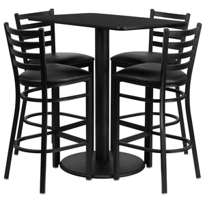 English Elm Jamie Complete Bar-Height Table and Stool Set for Dining or Hospitality Spaces - Modern Design Black Top/Black Vinyl Seat 24"W x 42"L RSRB1017-GG