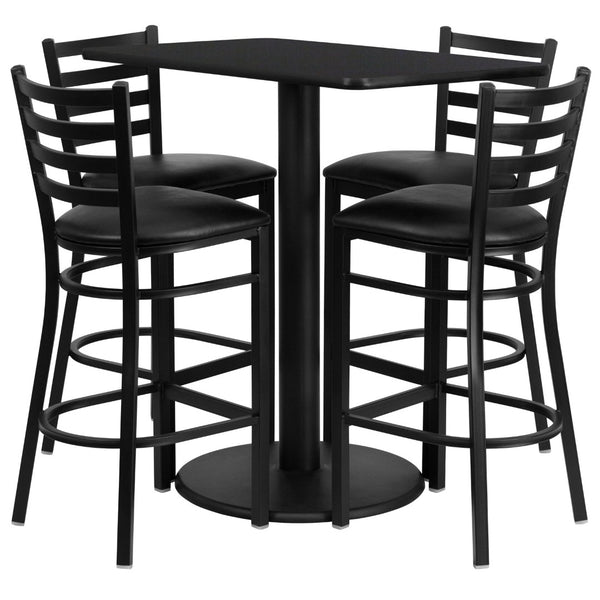 English Elm Jamie Complete Bar-Height Table and Stool Set for Dining or Hospitality Spaces - Modern Design Black Top/Black Vinyl Seat 24"W x 42"L RSRB1017-GG
