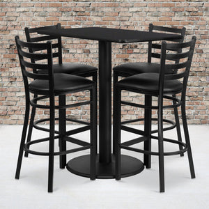 English Elm Jamie Complete Bar-Height Table and Stool Set for Dining or Hospitality Spaces - Modern Design Black Top/Black Vinyl Seat 24"W x 42"L RSRB1017-GG