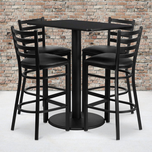 English Elm Jamie Complete Bar-Height Table and Stool Set for Dining or Hospitality Spaces - Modern Design Black Top/Black Vinyl Seat 24"W x 42"L RSRB1017-GG
