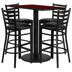 English Elm Jamie Complete Bar-Height Table and Stool Set for Dining or Hospitality Spaces - Modern Design Mahogany Top/Black Vinyl Seat 24"W x 42"L RSRB1018-GG