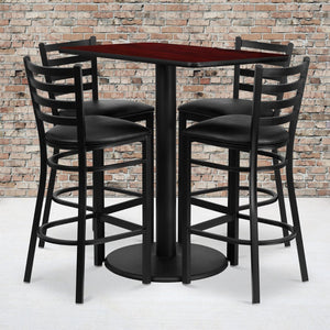 English Elm Jamie Complete Bar-Height Table and Stool Set for Dining or Hospitality Spaces - Modern Design Mahogany Top/Black Vinyl Seat 24"W x 42"L RSRB1018-GG