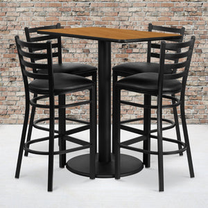 English Elm Jamie Complete Bar-Height Table and Stool Set for Dining or Hospitality Spaces - Modern Design Natural Top/Black Vinyl Seat 24"W x 42"L RSRB1019-GG