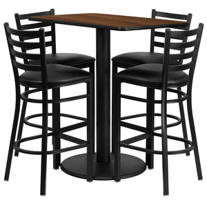 English Elm Jamie Complete Bar-Height Table and Stool Set for Dining or Hospitality Spaces - Modern Design Walnut Top/Black Vinyl Seat 24"W x 42"L RSRB1020-GG