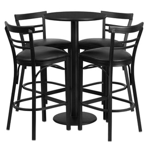 English Elm Jamie Commercial-Grade Bar Height Table and Stool Set for Restaurants, Cafes, and Home Spaces Black Top/Black Vinyl Seat 24" Round RSRB1033-GG