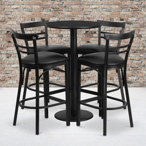 English Elm Jamie Commercial-Grade Bar Height Table and Stool Set for Restaurants, Cafes, and Home Spaces Black Top/Black Vinyl Seat 24" Round RSRB1033-GG