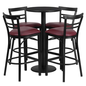 English Elm Jamie Commercial-Grade Bar Height Table and Stool Set for Restaurants, Cafes, and Home Spaces Black Top/Burgundy Vinyl Seat 24" Round RSRB1037-GG