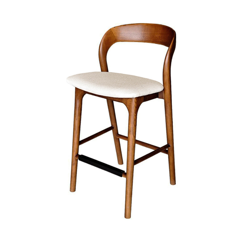 Lh Imports Rotondo Counter Stool - Stylish Solid Ash Frame With Cozy Upholstered Seat For Elegant Dining Spaces Brown Ash Wood, Polyester,Foam,Metal Rtd026-wal