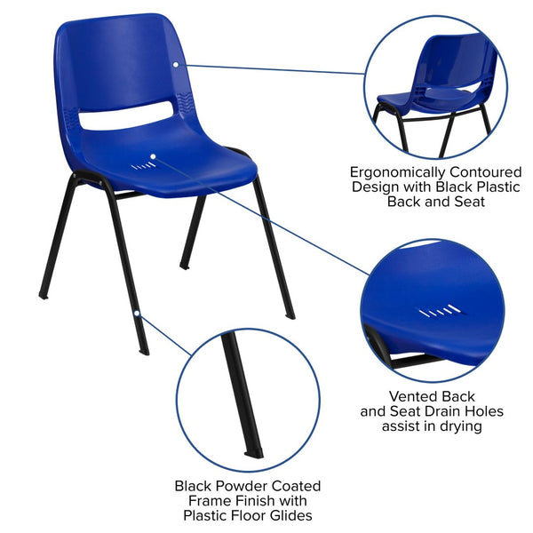 English Elm HERCULES Ergonomic Shell Stack Chair: 440 lb Capacity for Kids, Ideal for Classroom Comfort & Durability Navy Plastic/Black Frame RUT-12-NVY-BLACK-GG